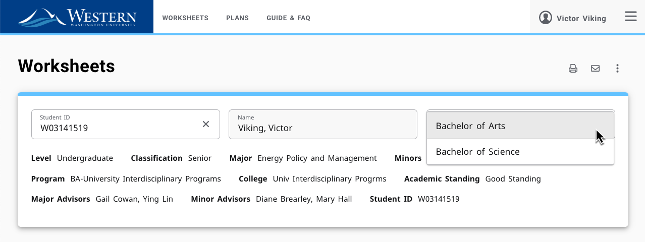 Select your degree type from the drop down.