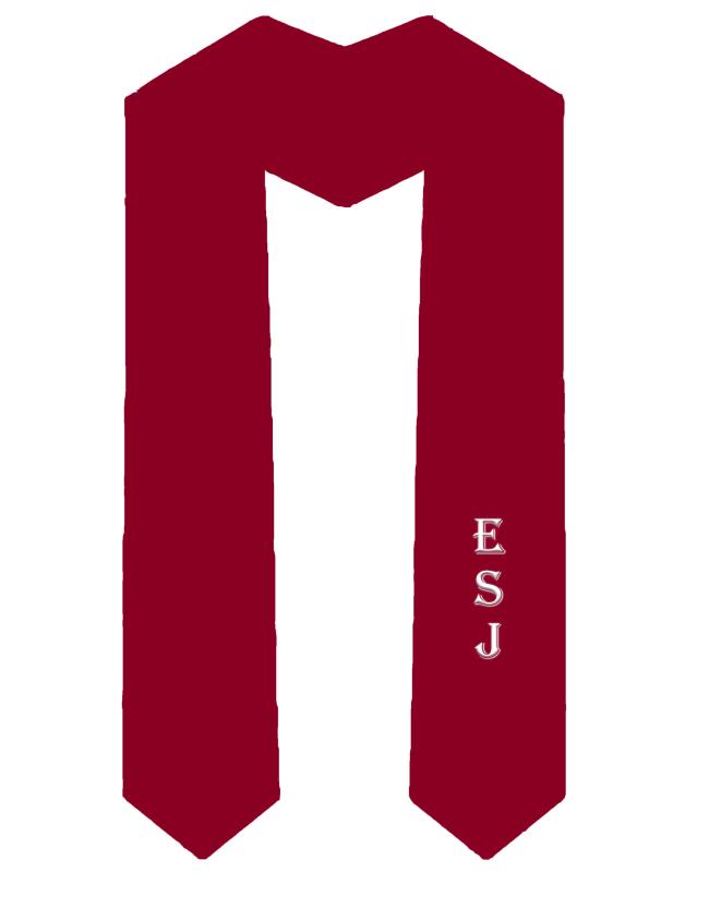 Red stole with ESJ on one side of the stole.