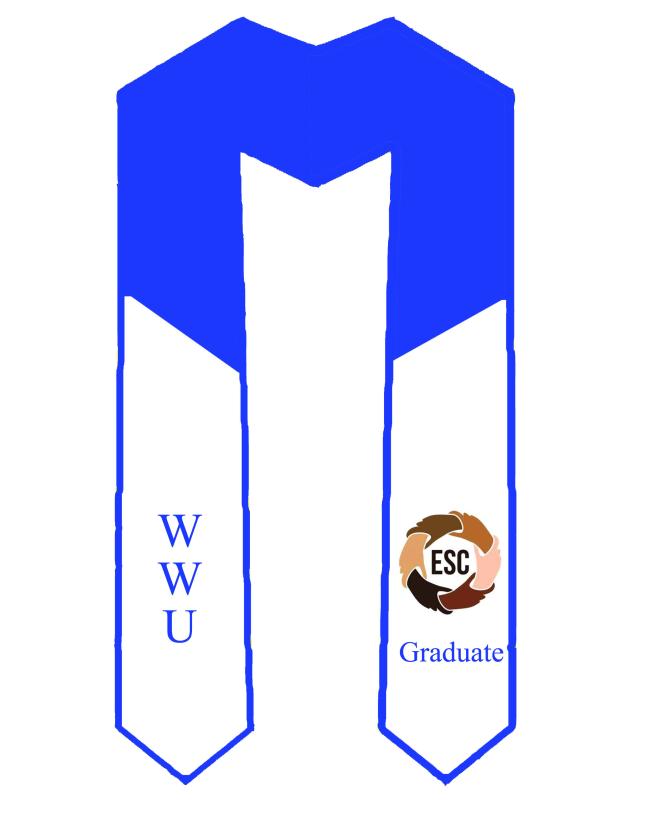 Blue stole with white bottom. WWU on one side and ESC logo stitched onto the other side.