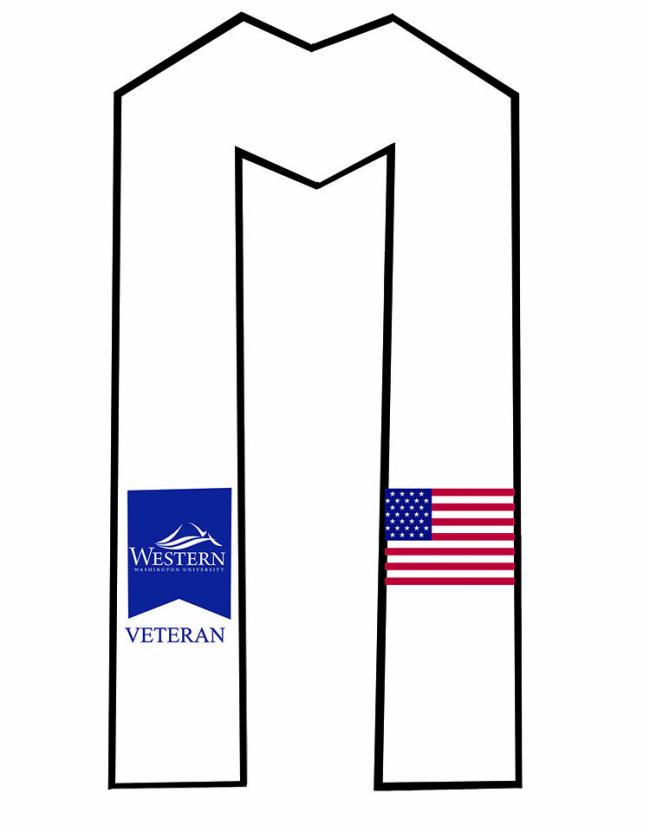 White stole with Western logo on one side and the American flag stitched onto the other side.
