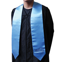 Light blue stole worn over black graduation gown.