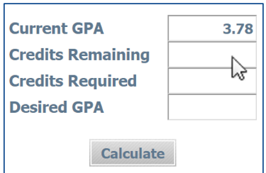 graduation GPA calculator in Degree Works, screenshot